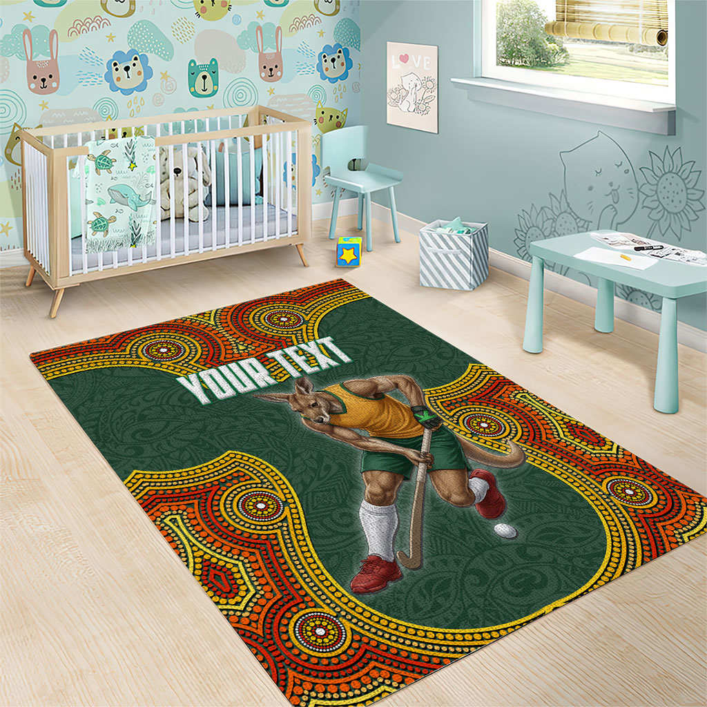 Personalized Kookaburras Field Hockey Area Rug Kangaroo Australian Indigenous Dot Art Style With Vibrant Sun Patterns