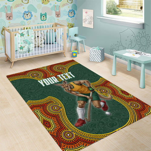 Personalized Kookaburras Field Hockey Area Rug Kangaroo Australian Indigenous Dot Art Style With Vibrant Sun Patterns