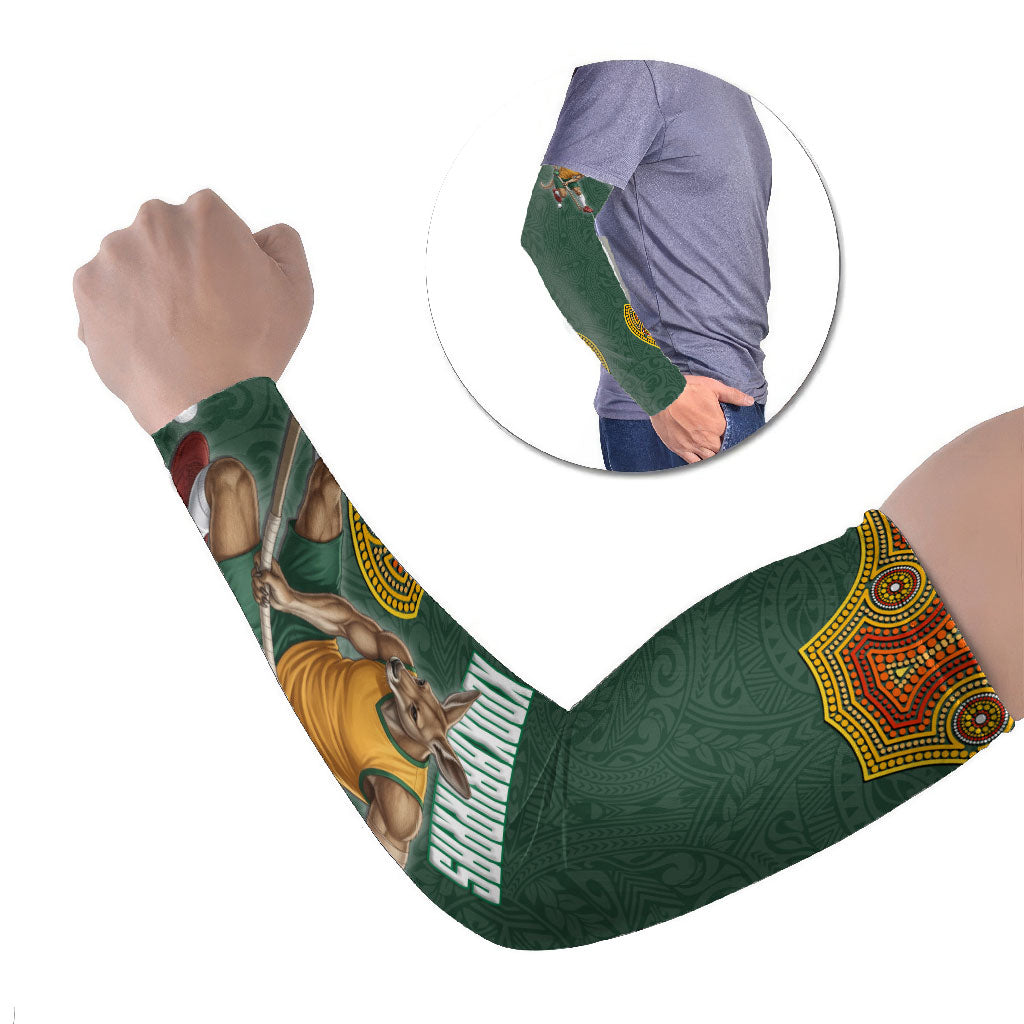 Personalized Kookaburras Field Hockey Arm Sleeves Kangaroo Australian Indigenous Dot Art Style With Vibrant Sun Patterns