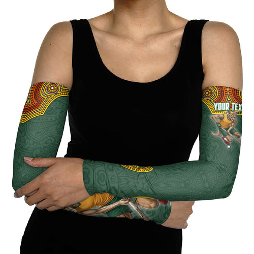 Personalized Kookaburras Field Hockey Arm Sleeves Kangaroo Australian Indigenous Dot Art Style With Vibrant Sun Patterns