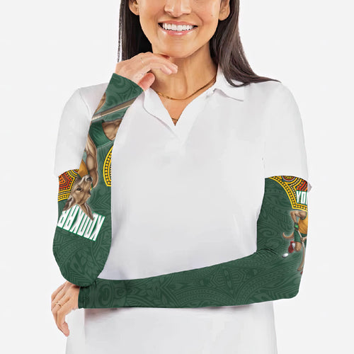 Personalized Kookaburras Field Hockey Arm Sleeves Kangaroo Australian Indigenous Dot Art Style With Vibrant Sun Patterns