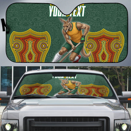 Personalized Kookaburras Field Hockey Auto Sun Shade Kangaroo Australian Indigenous Dot Art Style With Vibrant Sun Patterns