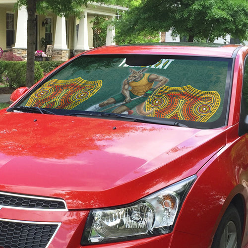Personalized Kookaburras Field Hockey Auto Sun Shade Kangaroo Australian Indigenous Dot Art Style With Vibrant Sun Patterns