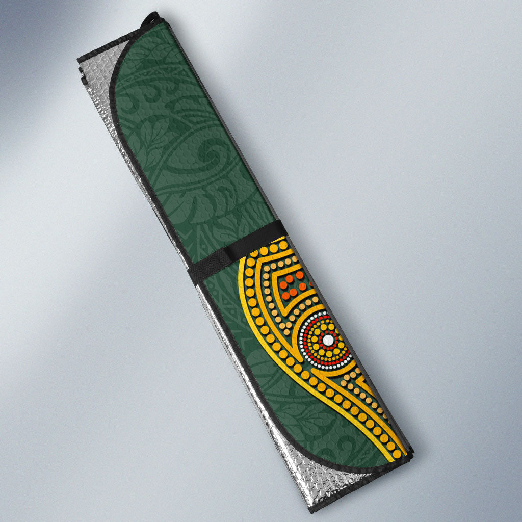 Personalized Kookaburras Field Hockey Auto Sun Shade Kangaroo Australian Indigenous Dot Art Style With Vibrant Sun Patterns