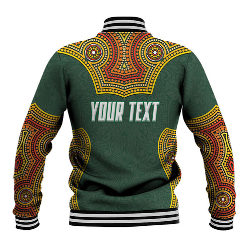 Personalized Kookaburras Field Hockey Baseball Jacket Kangaroo Australian Indigenous Dot Art Style With Vibrant Sun Patterns
