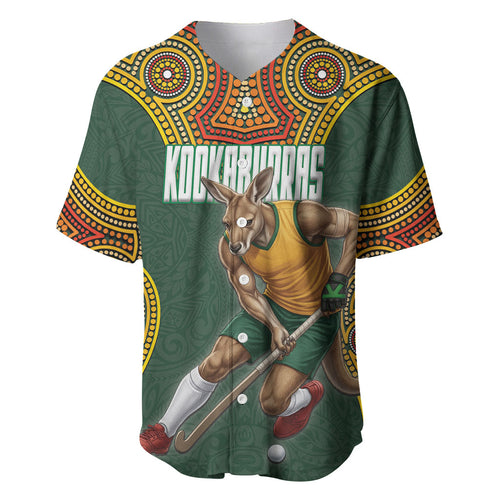 Personalized Kookaburras Field Hockey Baseball Jersey Kangaroo Australian Indigenous Dot Art Style With Vibrant Sun Patterns