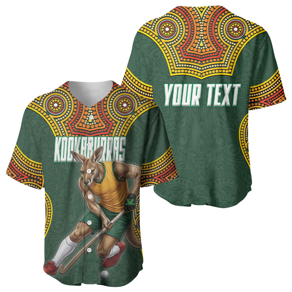 Personalized Kookaburras Field Hockey Baseball Jersey Kangaroo Australian Indigenous Dot Art Style With Vibrant Sun Patterns