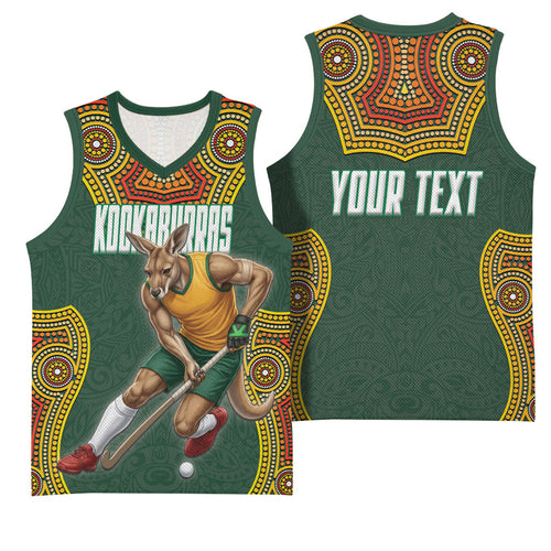 Personalized Kookaburras Field Hockey Basketball Jersey Kangaroo Australian Indigenous Dot Art Style With Vibrant Sun Patterns
