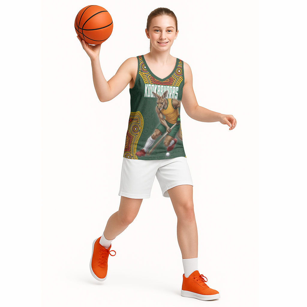 Personalized Kookaburras Field Hockey Basketball Jersey Kangaroo Australian Indigenous Dot Art Style With Vibrant Sun Patterns