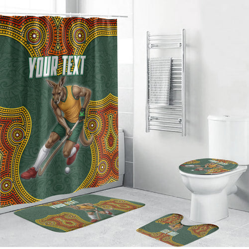 Personalized Kookaburras Field Hockey Bathroom Set Kangaroo Australian Indigenous Dot Art Style With Vibrant Sun Patterns