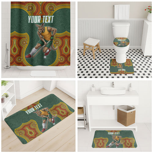 Personalized Kookaburras Field Hockey Bathroom Set Kangaroo Australian Indigenous Dot Art Style With Vibrant Sun Patterns