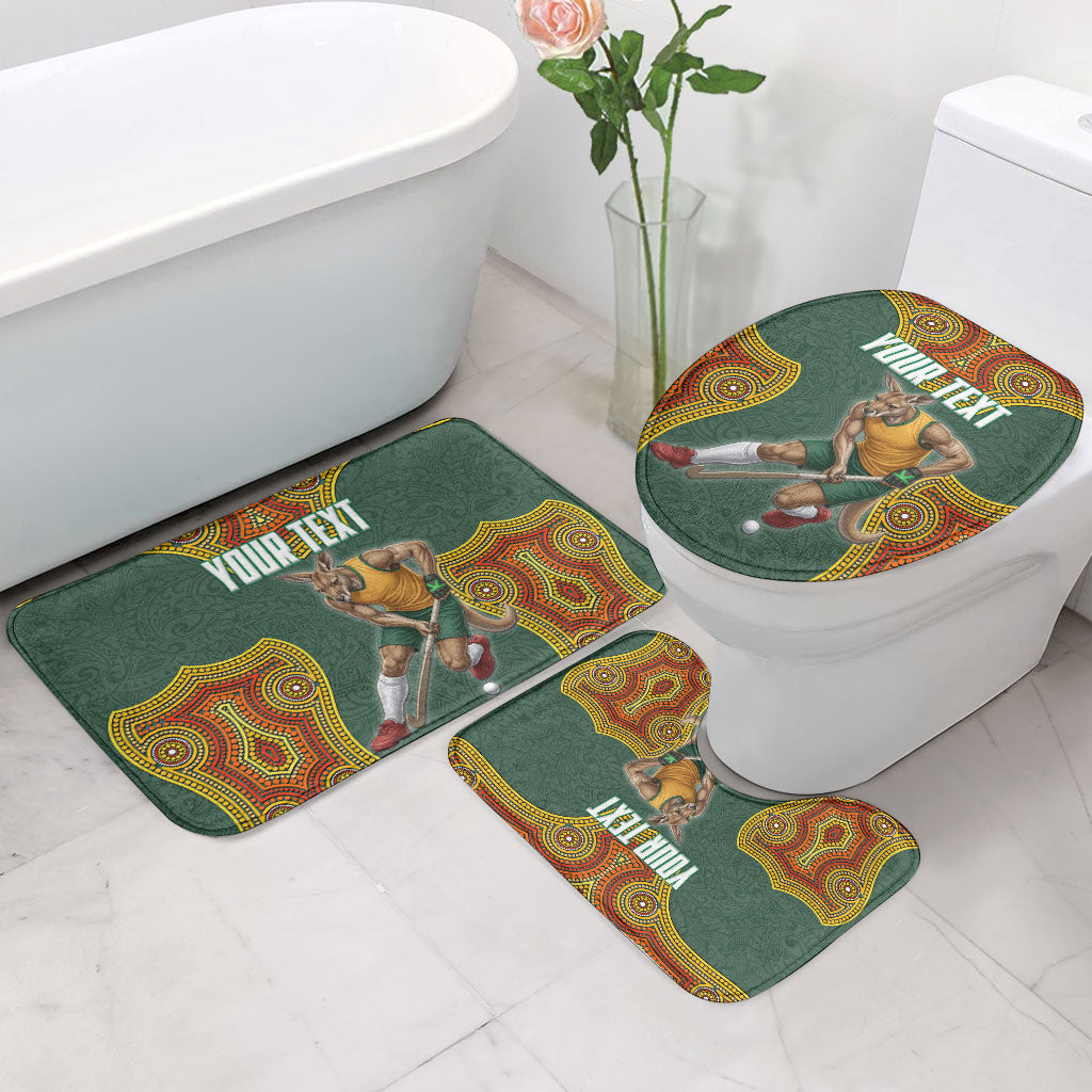 Personalized Kookaburras Field Hockey Bathroom Set Kangaroo Australian Indigenous Dot Art Style With Vibrant Sun Patterns