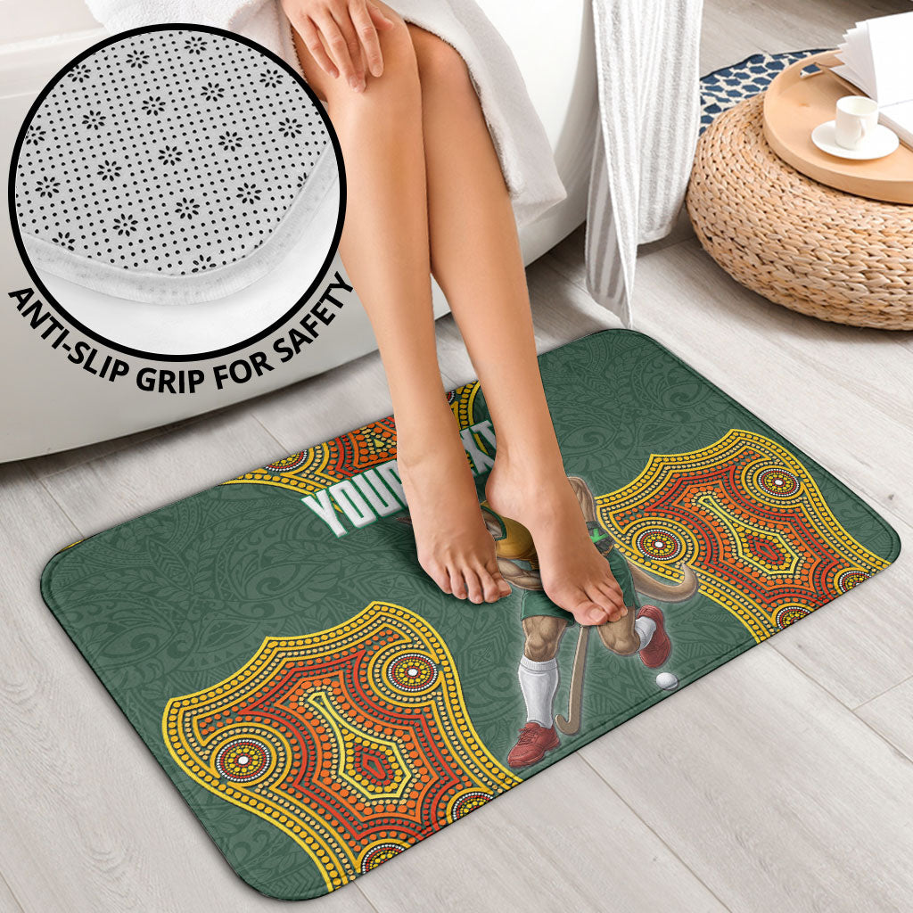 Personalized Kookaburras Field Hockey Bathroom Set Kangaroo Australian Indigenous Dot Art Style With Vibrant Sun Patterns