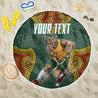 Personalized Kookaburras Field Hockey Beach Blanket Kangaroo Australian Indigenous Dot Art Style With Vibrant Sun Patterns