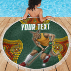Personalized Kookaburras Field Hockey Beach Blanket Kangaroo Australian Indigenous Dot Art Style With Vibrant Sun Patterns