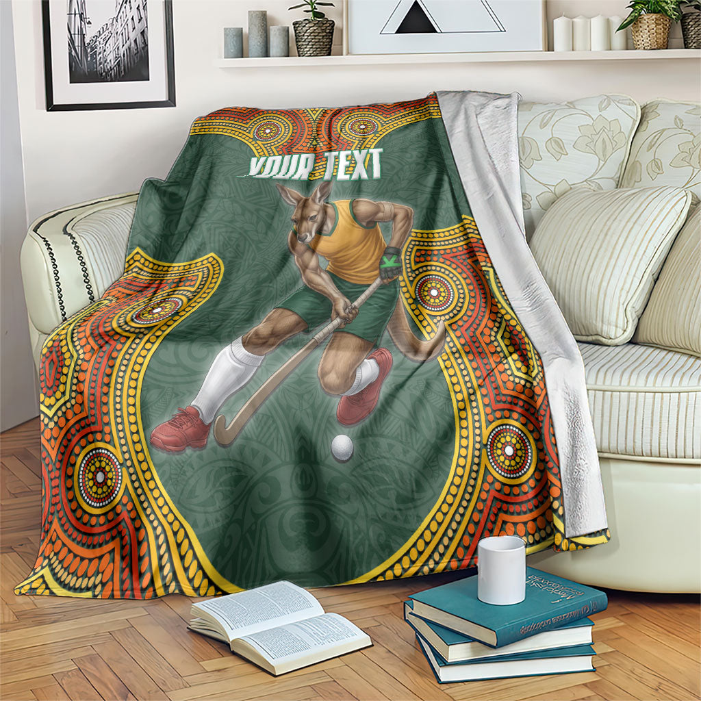 Personalized Kookaburras Field Hockey Blanket Kangaroo Australian Indigenous Dot Art Style With Vibrant Sun Patterns