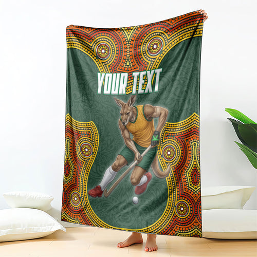 Personalized Kookaburras Field Hockey Blanket Kangaroo Australian Indigenous Dot Art Style With Vibrant Sun Patterns