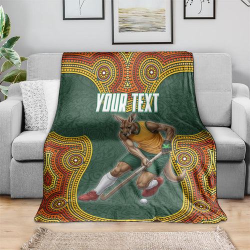 Personalized Kookaburras Field Hockey Blanket Kangaroo Australian Indigenous Dot Art Style With Vibrant Sun Patterns