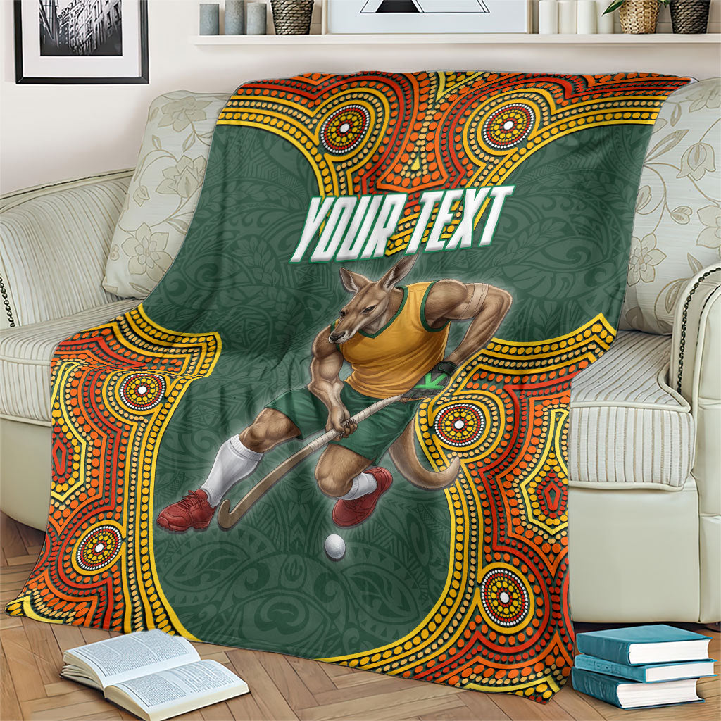 Personalized Kookaburras Field Hockey Blanket Kangaroo Australian Indigenous Dot Art Style With Vibrant Sun Patterns