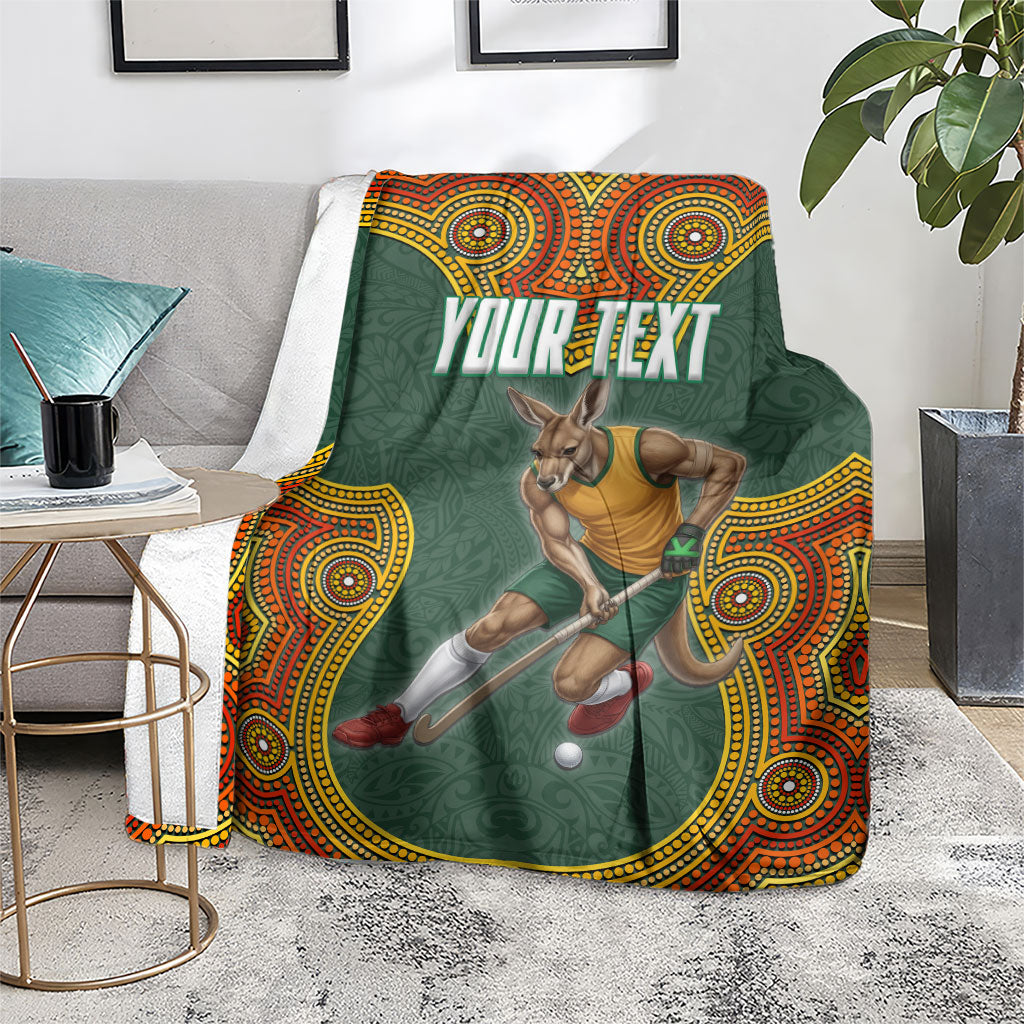 Personalized Kookaburras Field Hockey Blanket Kangaroo Australian Indigenous Dot Art Style With Vibrant Sun Patterns