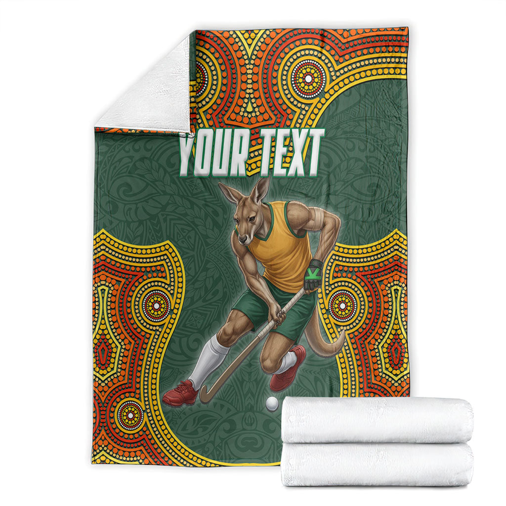 Personalized Kookaburras Field Hockey Blanket Kangaroo Australian Indigenous Dot Art Style With Vibrant Sun Patterns