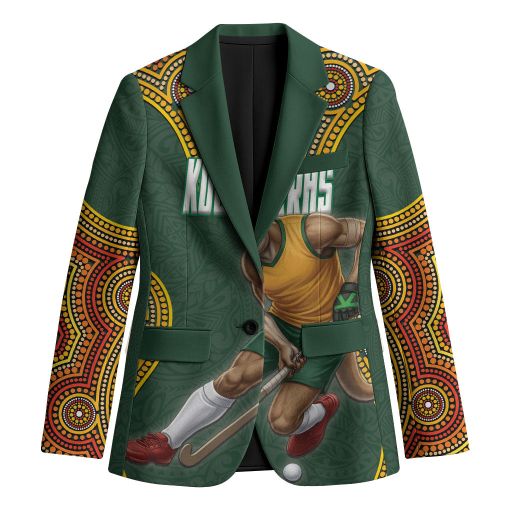 Personalized Kookaburras Field Hockey Blazer Kangaroo Australian Indigenous Dot Art Style With Vibrant Sun Patterns