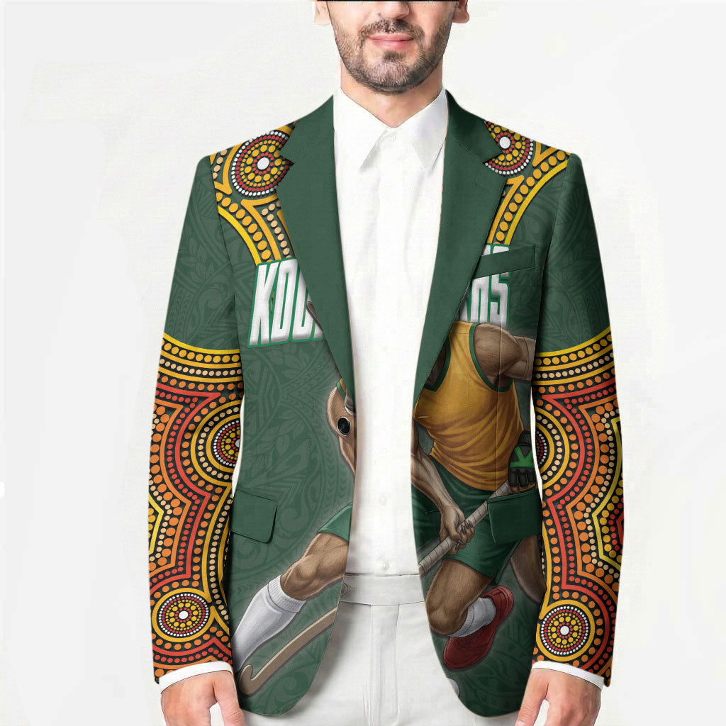 Personalized Kookaburras Field Hockey Blazer Kangaroo Australian Indigenous Dot Art Style With Vibrant Sun Patterns