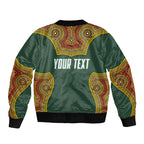 Personalized Kookaburras Field Hockey Bomber Jacket Kangaroo Australian Indigenous Dot Art Style With Vibrant Sun Patterns