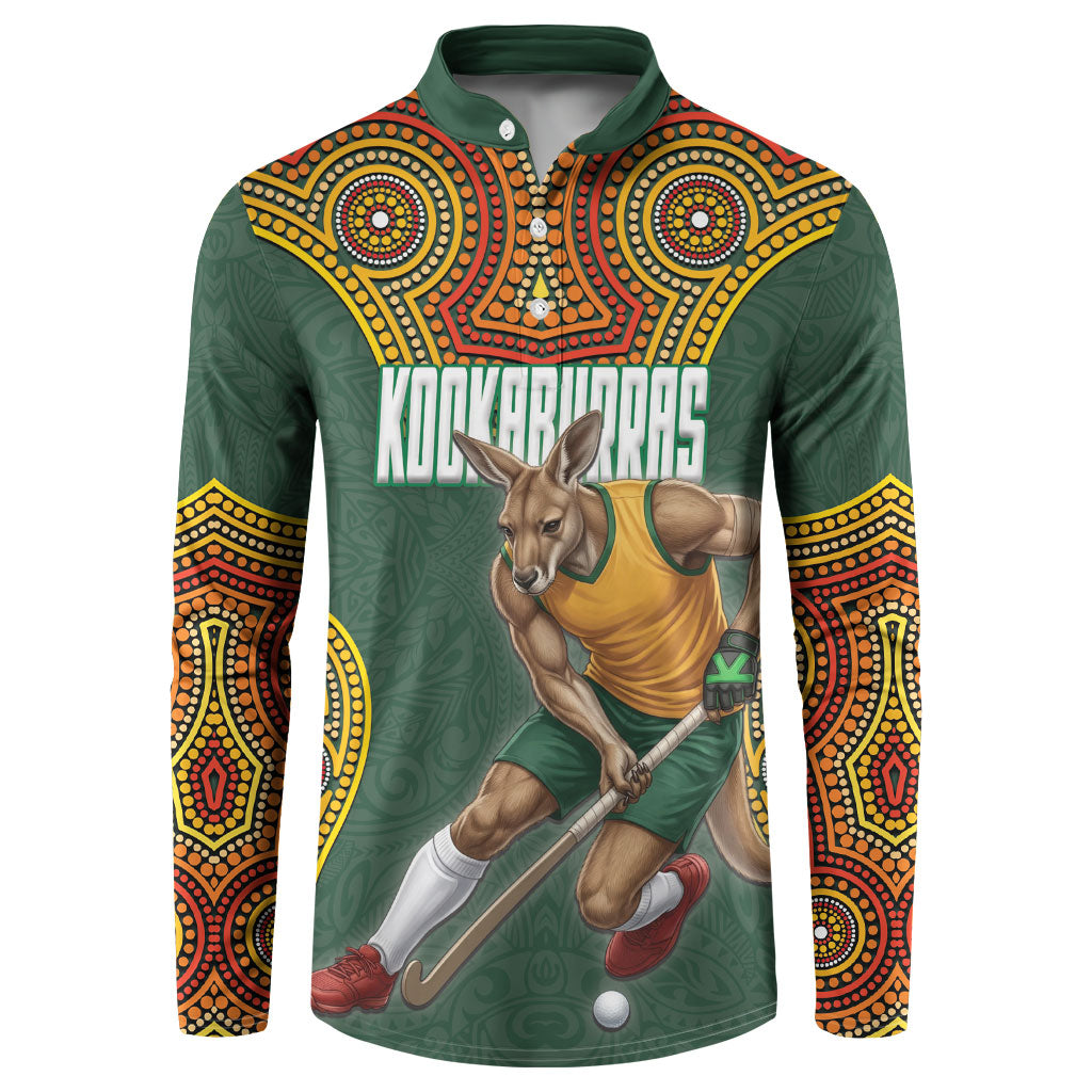 Personalized Kookaburras Field Hockey Button Sweatshirt Kangaroo Australian Indigenous Dot Art Style With Vibrant Sun Patterns