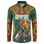 Personalized Kookaburras Field Hockey Button Sweatshirt Kangaroo Australian Indigenous Dot Art Style With Vibrant Sun Patterns