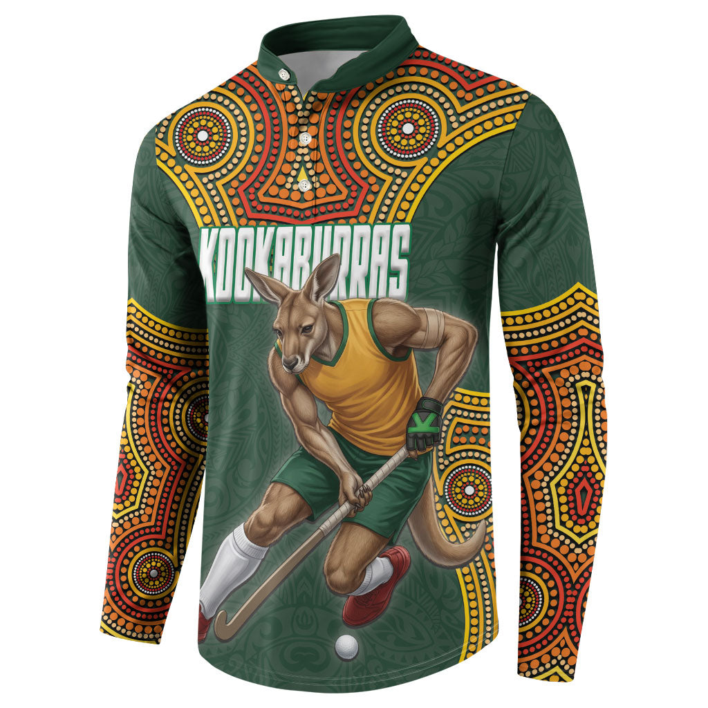 Personalized Kookaburras Field Hockey Button Sweatshirt Kangaroo Australian Indigenous Dot Art Style With Vibrant Sun Patterns