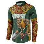 Personalized Kookaburras Field Hockey Button Sweatshirt Kangaroo Australian Indigenous Dot Art Style With Vibrant Sun Patterns