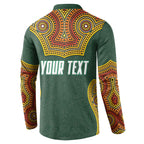 Personalized Kookaburras Field Hockey Button Sweatshirt Kangaroo Australian Indigenous Dot Art Style With Vibrant Sun Patterns