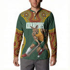 Personalized Kookaburras Field Hockey Button Sweatshirt Kangaroo Australian Indigenous Dot Art Style With Vibrant Sun Patterns