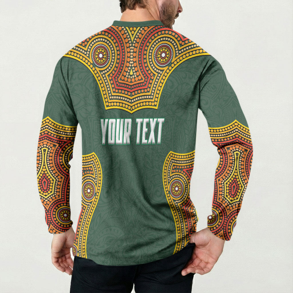 Personalized Kookaburras Field Hockey Button Sweatshirt Kangaroo Australian Indigenous Dot Art Style With Vibrant Sun Patterns