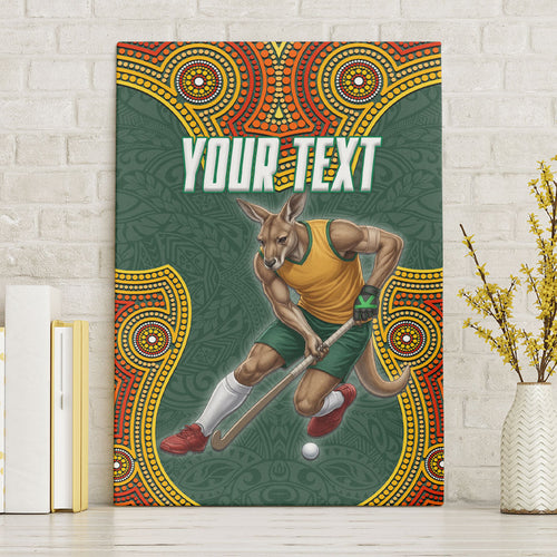 Personalized Kookaburras Field Hockey Canvas Wall Art Kangaroo Australian Indigenous Dot Art Style With Vibrant Sun Patterns