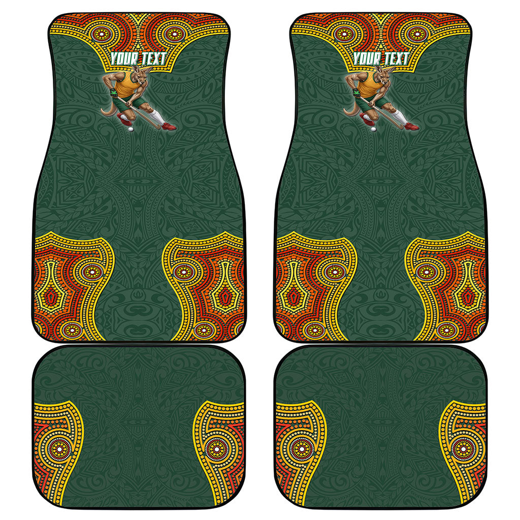 Personalized Kookaburras Field Hockey Car Mats Kangaroo Australian Indigenous Dot Art Style With Vibrant Sun Patterns