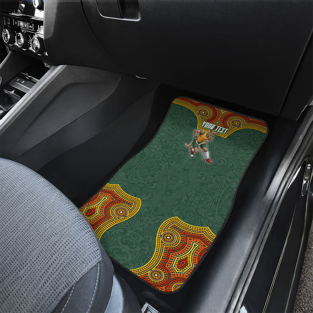Personalized Kookaburras Field Hockey Car Mats Kangaroo Australian Indigenous Dot Art Style With Vibrant Sun Patterns