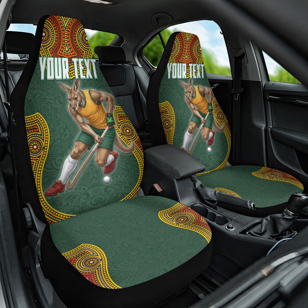 Personalized Kookaburras Field Hockey Car Seat Cover Kangaroo Australian Indigenous Dot Art Style With Vibrant Sun Patterns
