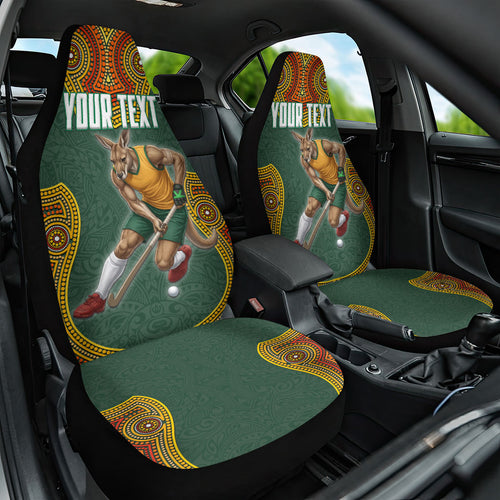 Personalized Kookaburras Field Hockey Car Seat Cover Kangaroo Australian Indigenous Dot Art Style With Vibrant Sun Patterns