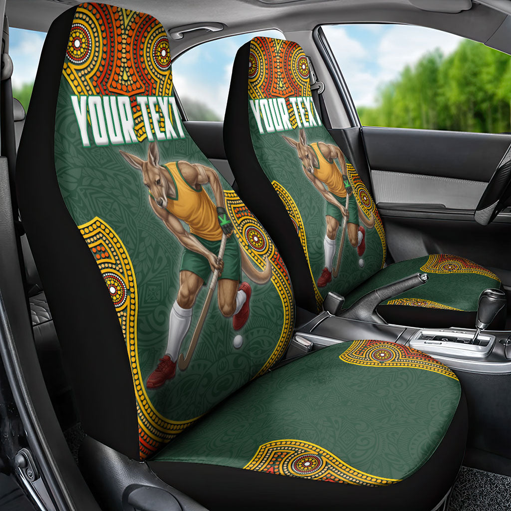 Personalized Kookaburras Field Hockey Car Seat Cover Kangaroo Australian Indigenous Dot Art Style With Vibrant Sun Patterns