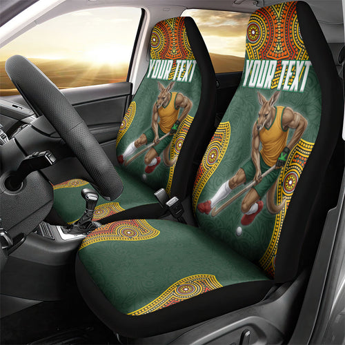 Personalized Kookaburras Field Hockey Car Seat Cover Kangaroo Australian Indigenous Dot Art Style With Vibrant Sun Patterns