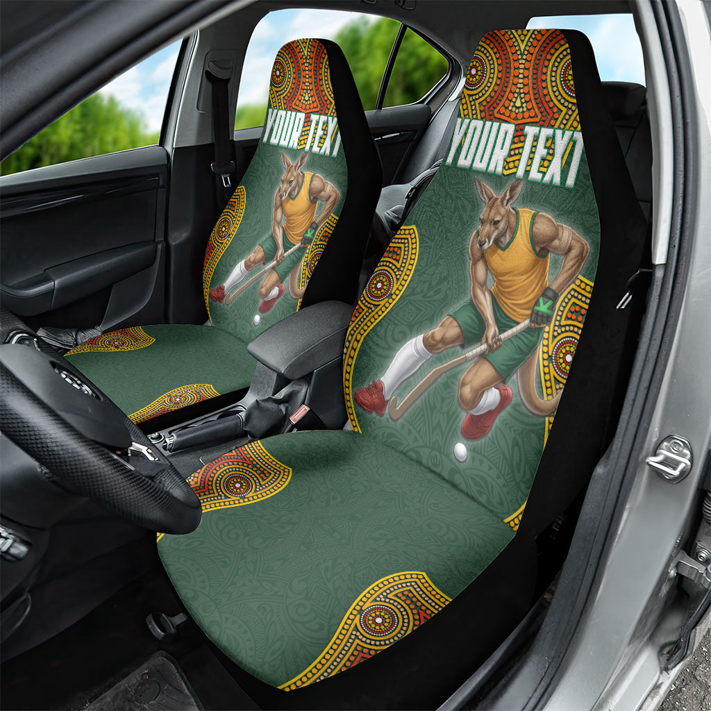 Personalized Kookaburras Field Hockey Car Seat Cover Kangaroo Australian Indigenous Dot Art Style With Vibrant Sun Patterns