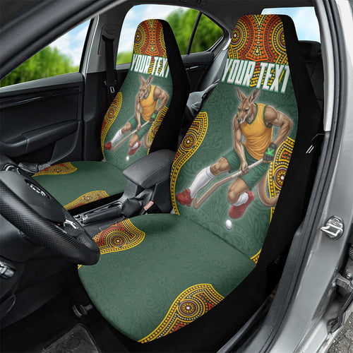 Personalized Kookaburras Field Hockey Car Seat Cover Kangaroo Australian Indigenous Dot Art Style With Vibrant Sun Patterns
