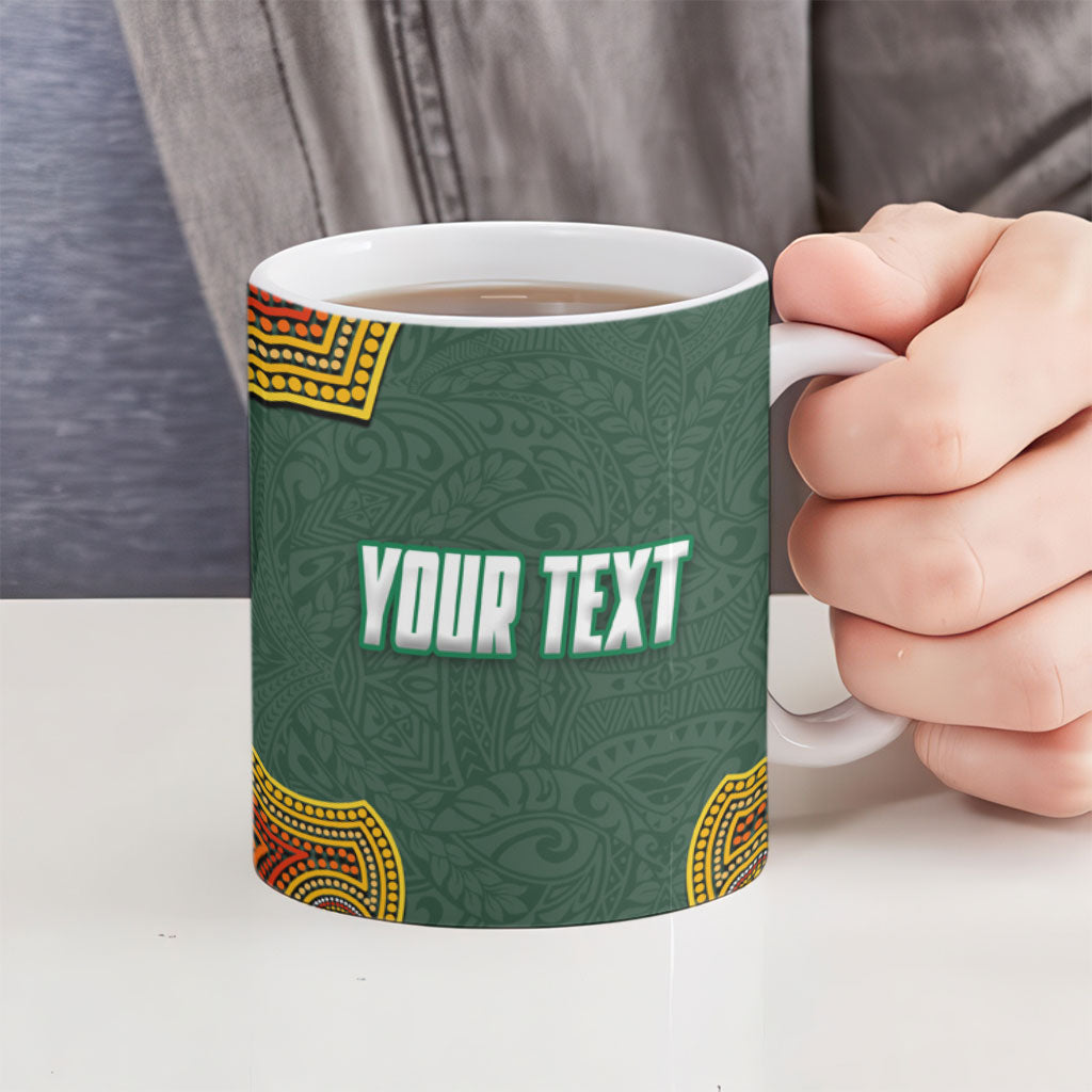 Personalized Kookaburras Field Hockey Ceramic Mug Kangaroo Australian Indigenous Dot Art Style With Vibrant Sun Patterns