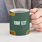 Personalized Kookaburras Field Hockey Ceramic Mug Kangaroo Australian Indigenous Dot Art Style With Vibrant Sun Patterns