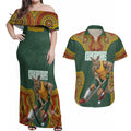 Personalized Kookaburras Field Hockey Couples Matching Off Shoulder Maxi Dress and Hawaiian Shirt Kangaroo Australian Indigenous Dot Art Style With Vibrant Sun Patterns