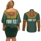 Personalized Kookaburras Field Hockey Couples Matching Off Shoulder Short Dress and Long Sleeve Button Shirt Kangaroo Australian Indigenous Dot Art Style With Vibrant Sun Patterns