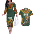 Personalized Kookaburras Field Hockey Couples Matching Off The Shoulder Long Sleeve Dress and Hawaiian Shirt Kangaroo Australian Indigenous Dot Art Style With Vibrant Sun Patterns