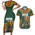 Personalized Kookaburras Field Hockey Couples Matching Short Sleeve Bodycon Dress and Hawaiian Shirt Kangaroo Australian Indigenous Dot Art Style With Vibrant Sun Patterns